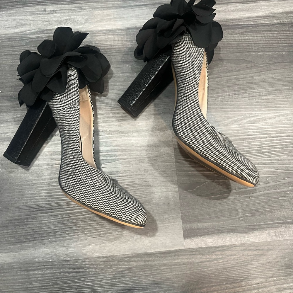 Anthropologie Black and Gray Floral Heels